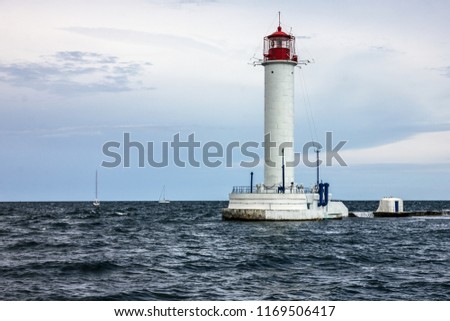 Lighthouse sea view. Odessa lighthouse Vorontsov, Ukraine.  