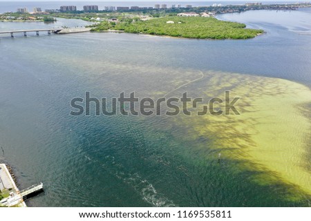 Aerial view of red tide along Florida’s gulf coast - summerfall 2018 Royalty-Free Stock Photo #1169535811