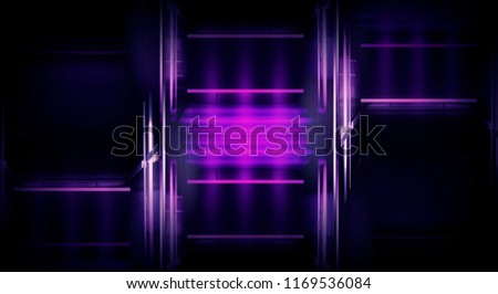 Background of an empty black corridor with neon light. Abstract background with lines and glow
