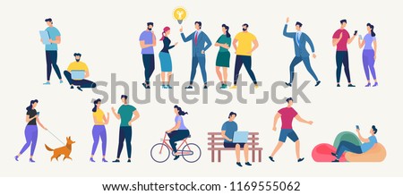 Social Network and Teamwork Concept. Communication systems and Digital Technologies. Networking People and Human Communication Set. Men and Women Talk. Flat style Vector Illustration.