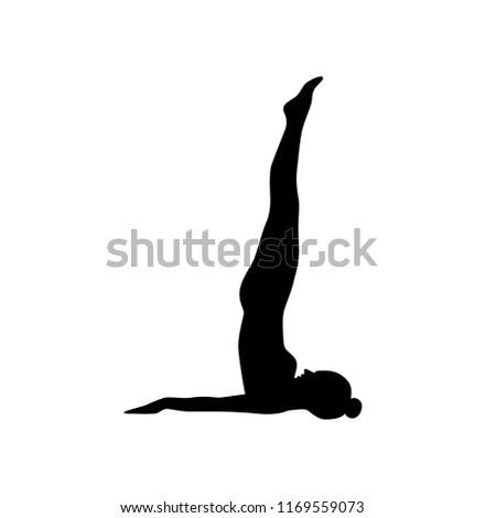 Yoga pose sarvangasasna woman silhouette isolated on white. Vector clip art