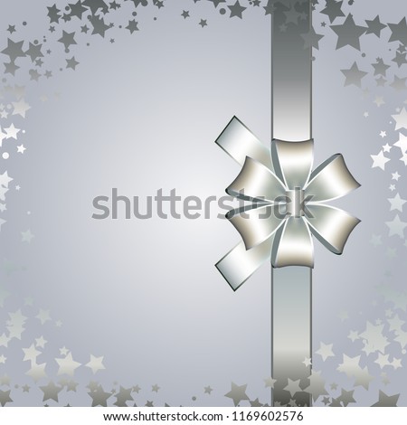 Vector illustration of Silver stars and silver bow on a grey background