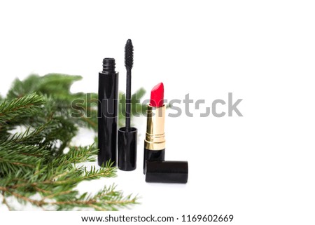 background with mascara and red lipstick (horizontally)