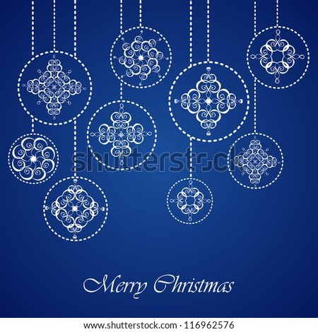Set of White Christmas Ball Silhouettes on Blue Background, Rater Clip-Art Illustration