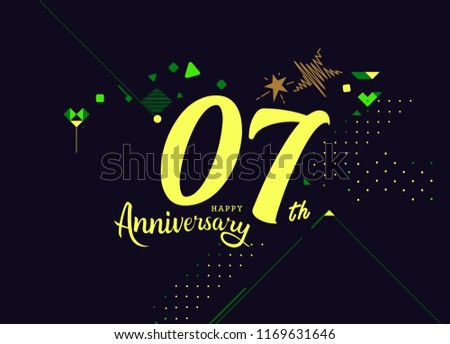 Happy 7th Anniversary lettering text banner, dark color with geometric background