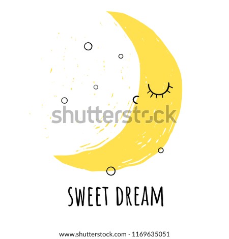 Vector illustration of a Sleeping moon. The cartoon style.