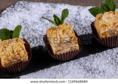 Napoleon cake dessert served mint