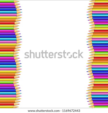 Colorful pencils back to school supplies double border onwhite background. multicolored frame with empty copy space for text.