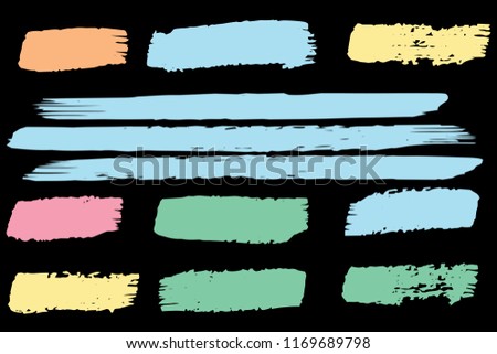 Collection of hand drawn colorful grunge brushes. Vector Grunge Brushes. Dirty Artistic Design Elements. Creative Design Elements. Rainbow background. Distress Frame, Logo, Banner, Wallpaper.