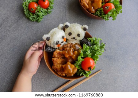 Homemade Japanese cuisine / Panda & Bear Onigiri with Japanese Curry & Katsu /  Fun to make and delicious to eat healthy meal 