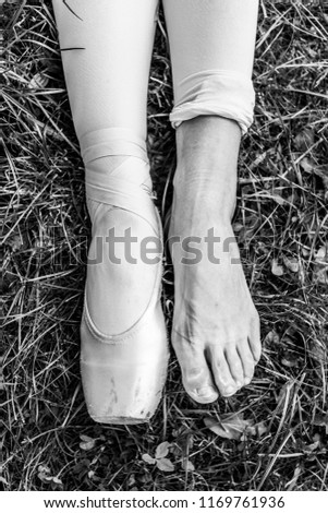 Price of famous. Legs of ballerina. Focus on the leg. close-up of a ballerina feet in pointe