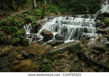 Waterfalls flowing down from the stream at "Mae Kampong" waterfall in Chiangmai, Thailand