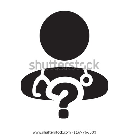 Question icon online doctor consultation vector male person profile avatar with question symbol for medical answers in glyph pictogram illustration