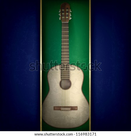 Abstract grunge blue background with acoustic guitar