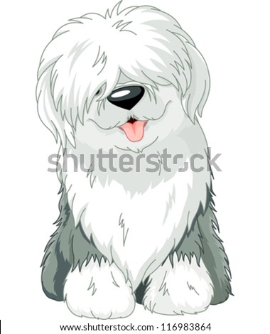 Illustration of sitting funny Old English Sheepdog