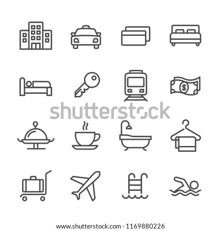 Set simple line icon of related hotel Royalty-Free Stock Photo #1169880226
