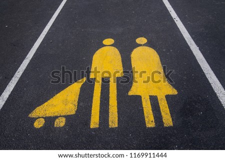 Yellow Parent and child parking road sign