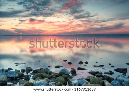 Pinkish sky taken after the sunset on the shores of Lake Balaton