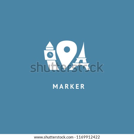 Map marker icon. Vector flat style illustration location pin logotype design. Location pin navigation logo template. Logo concept of navigator, guide, , booking hotel, Rent a Car, travel application.