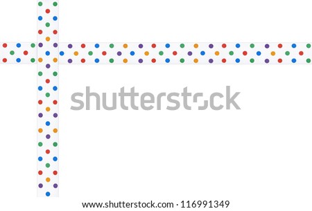 Fancy white ribbon with colorful polka dots isolated on white background