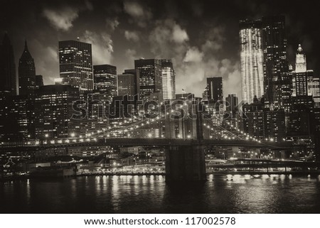 Manhattan, New York City - Black and White view of Tall Skyscrapers, U.S.A.
