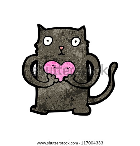 cat with love heart cartoon