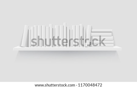 Mockup of bookshelf with blank books. Realistic vector illustration. Royalty-Free Stock Photo #1170048472