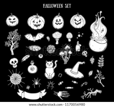 Halloween hand drawn collection. Vector illustration.