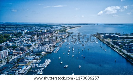 Aerial drone photo with Sheepshead bay and Manhattan beach and Emmons avenue in Brooklyn New York