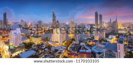 Aerial view of midtown in Thailand city with skyscrapers, Financial and business buildings centers.