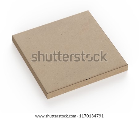Template for packaging design, cardboard pizza box (450x450x40) isolated on white background, realistic rendered mockup.