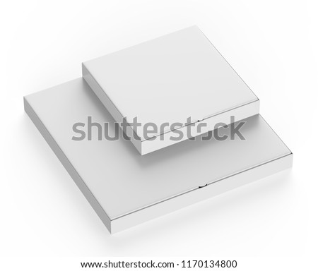 Template for packaging design, cardboard pizza boxes (450x450x40 and 300x300x40) isolated on white background, realistic rendered mockup.