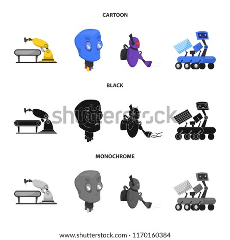 Vector illustration of robot and factory logo. Set of robot and space vector icon for stock.