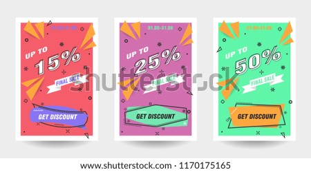 Trendy flat geometric vector banner set. Vivid banners in retro poster design style. 