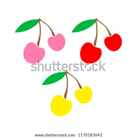 cherries group in size. Set simple cherries red, yellow, pink. logo and design