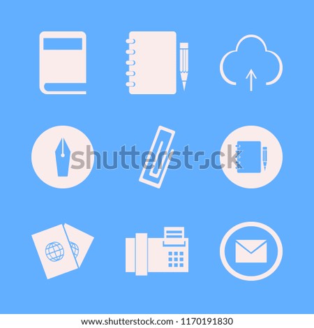 document vector icons set. with fountain pen, paper clip, passports and book in set