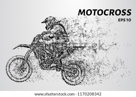 Motorcyclists at the start of the race. Motocross from particles.