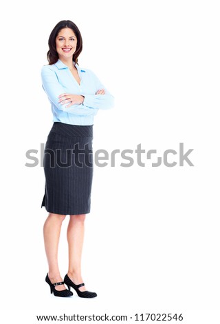 Beautiful young business woman isolated on white background.