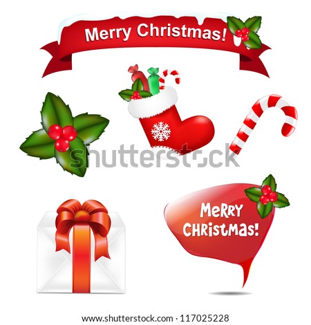 4 Merry Christmas Icons And Speech Bubble