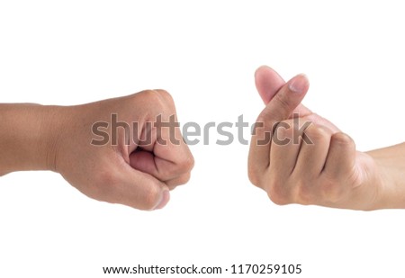 Rock Paper Scissors concept on white background with clipping path