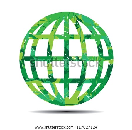earth globe symbol leaves vector illustration