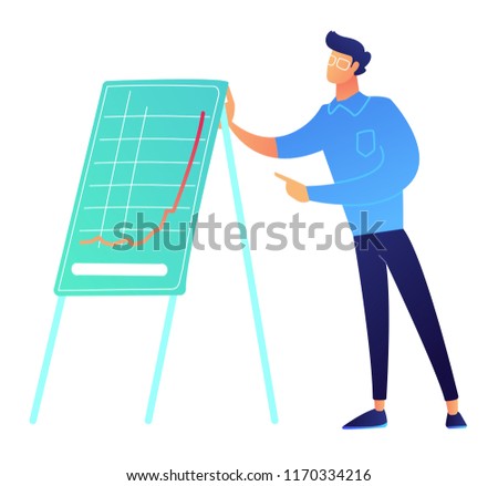 Businessman presenting growth chart on board vector illustration. Career planning and professional growth, success and leadership, business achievement and improve concept. Isolated on background.