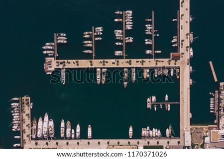 aerial view of yachts in city docks of montenegro. summer time