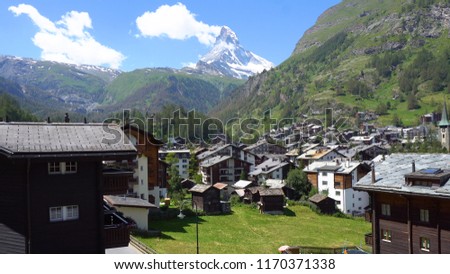 Matterhorn and Village of Zermatt, Switzerland During Sunny Day