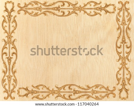 Pattern of wood frame carve flower on wood background