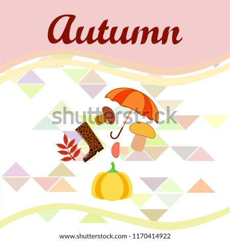 mushrooms pumpkin fallen leaves umbrella rubber boots autumnal vector background