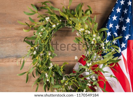 American flag with mistletoe. Happy new year