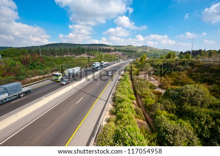 Traffic on a Modern Highway in in Israel