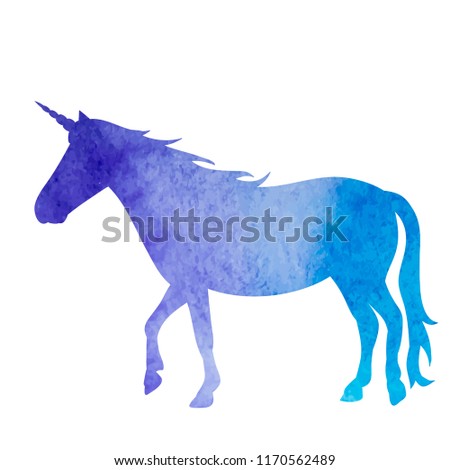blue watercolor silhouette unicorn