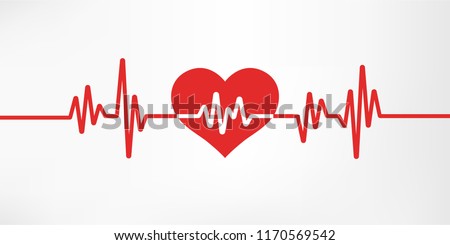 Heart pulse. Red and white colors. Heartbeat lone, cardiogram. Beautiful healthcare, medical background. Modern simple design. Icon. sign or logo. Flat style vector illustration. Royalty-Free Stock Photo #1170569542